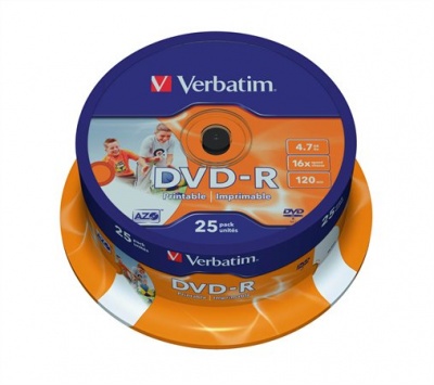 DVD-R lemez, nyomtatható, matt, ID, 4,7GB, 16x, 25 db, hengeren, VERBATIM