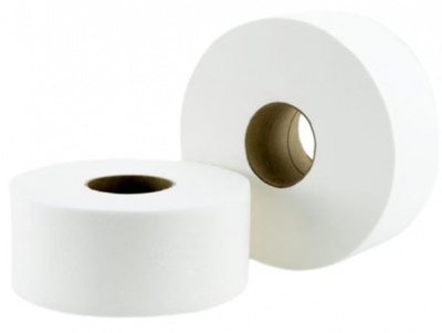 Toalettpapír, 2 rétegű, nagytekercses, 100 méter, 19 cm átmérő, hófehér