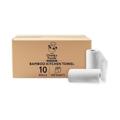 Háztartási papírtörlő, bambusz, 2 rétegű, 100 lap, 10 tekercses, CHEEKY PANDA, fehér