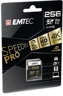 Memóriakártya, SDXC, 256GB, UHS-I/U3/V30, 95/85 MB/s, EMTEC "SpeedIN"